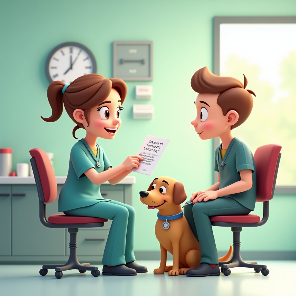 Icon of a smartphone displaying a list and a speech bubble with a paw print, representing a veterinary clinic's online appointment or communication service.